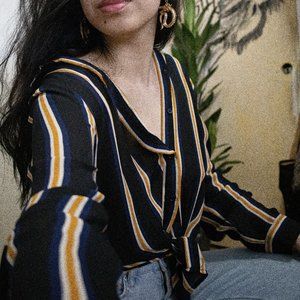 Long Striped Button Up Blouse